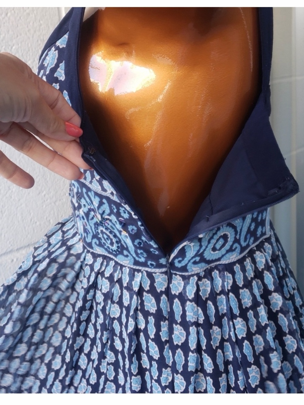 Robbie Bee Navy and Light Blue Printed Midi Dress - Picture 9 of 10